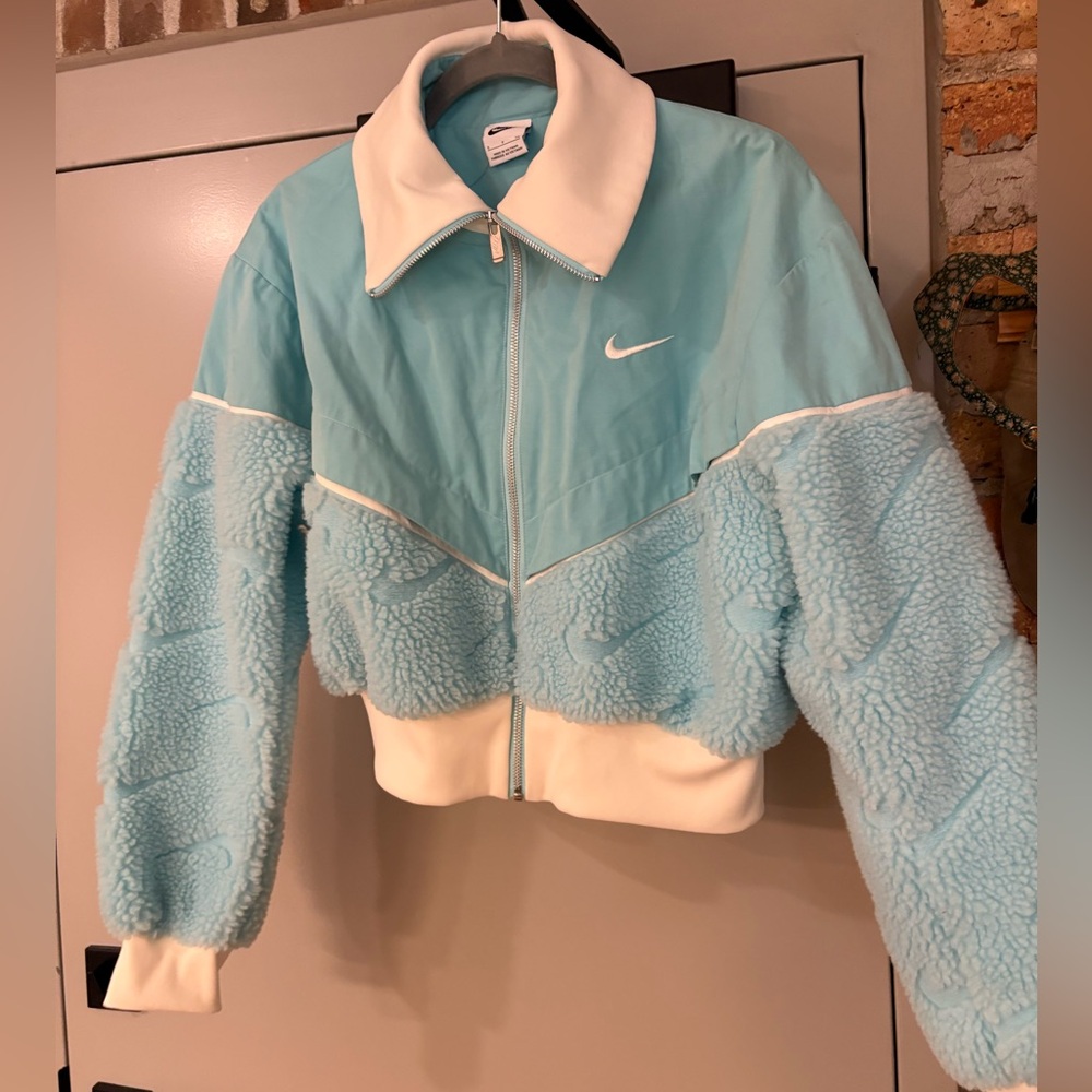 Nike Light Blue and White Sherpa Jacket